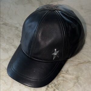 Thierry Mugler Black Leather Baseball Cap with Silver Star